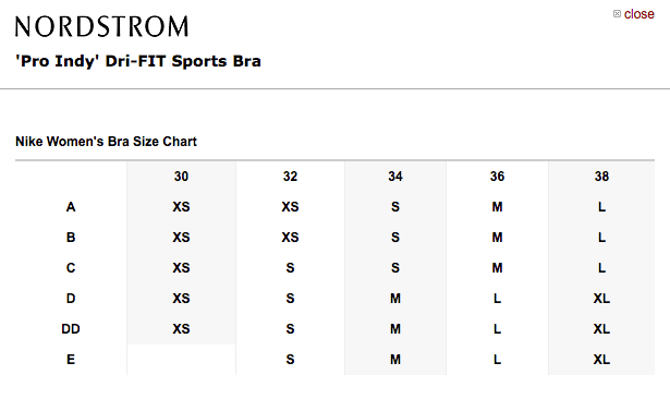 nike dri fit sports bra size chart