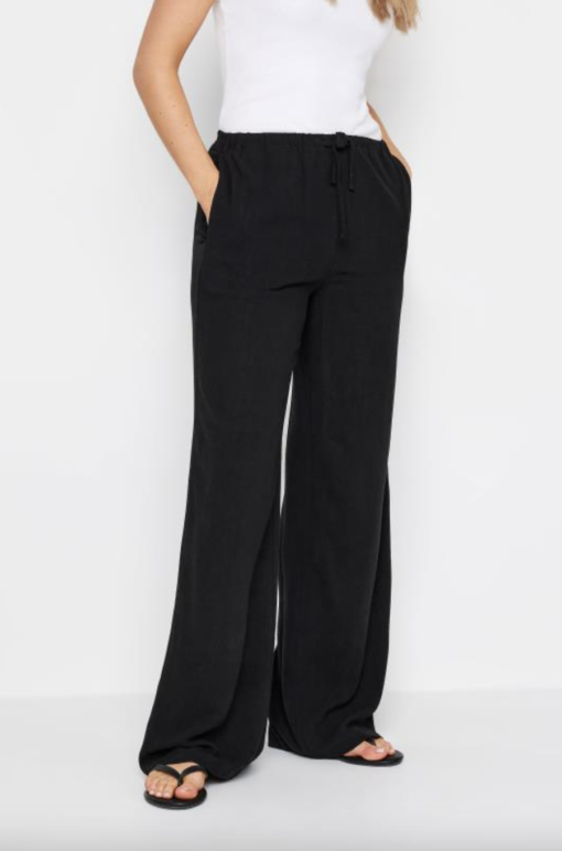 Long Tall Sally - LTS Tall Black Linen Tie Waist Wide Leg Trousers