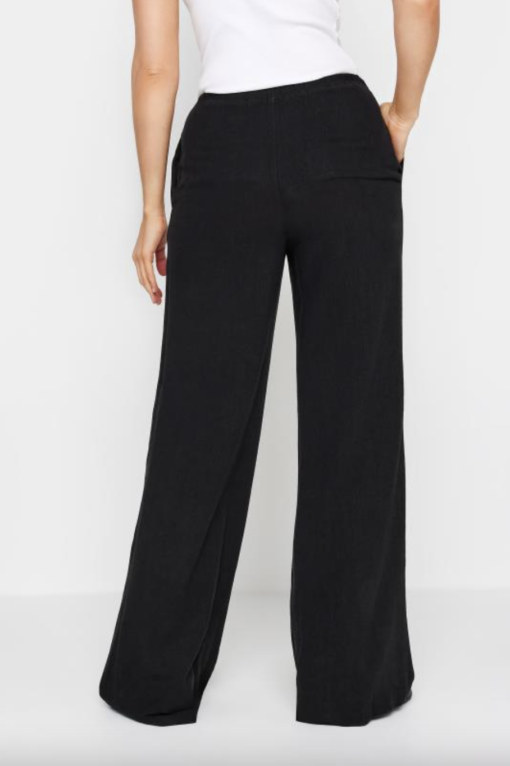 Long Tall Sally - LTS Tall Black Linen Tie Waist Wide Leg Trousers - Image 3