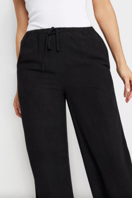 Long Tall Sally - LTS Tall Black Linen Tie Waist Wide Leg Trousers - Image 2