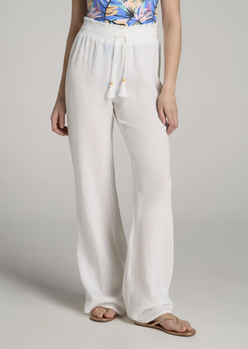 American Tall - GAUZE COVER UP PANTS FOR TALL WOMEN IN BRIGHT WHITE