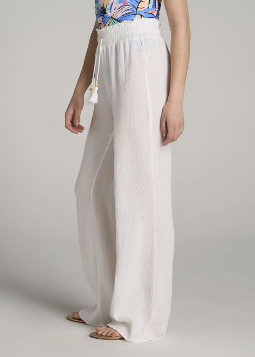 American Tall - GAUZE COVER UP PANTS FOR TALL WOMEN IN BRIGHT WHITE - Image 3