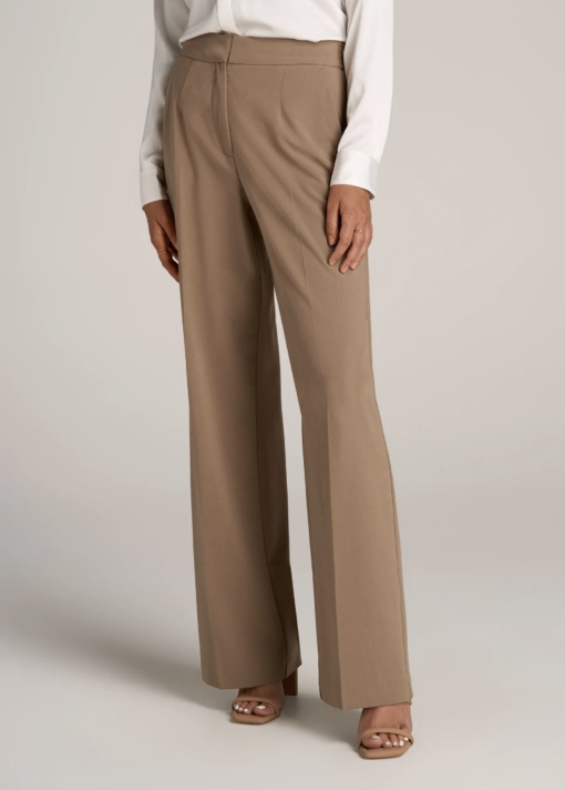 American Tall - FLAT FRONT WIDE LEG DRESS PANTS FOR TALL WOMEN IN FAWN