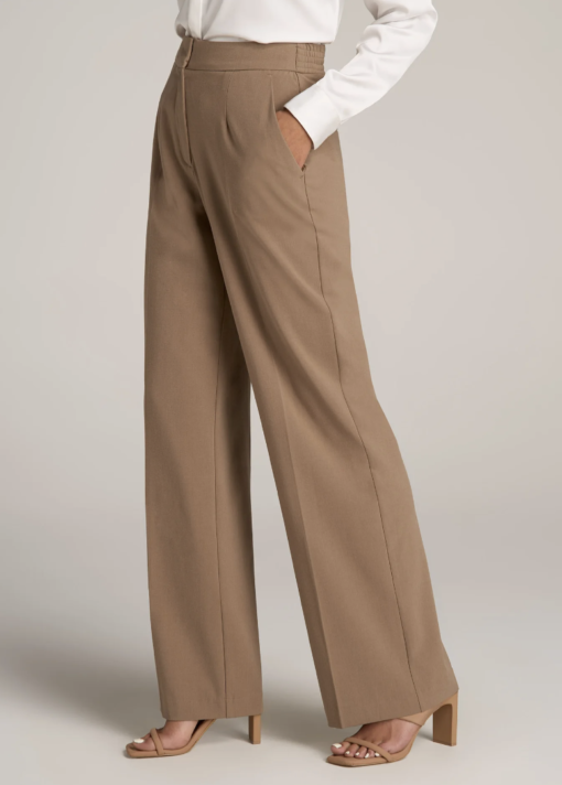 American Tall - FLAT FRONT WIDE LEG DRESS PANTS FOR TALL WOMEN IN FAWN - Image 3