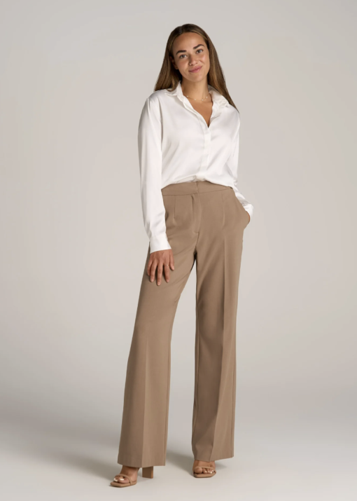 American Tall - FLAT FRONT WIDE LEG DRESS PANTS FOR TALL WOMEN IN FAWN - Image 2