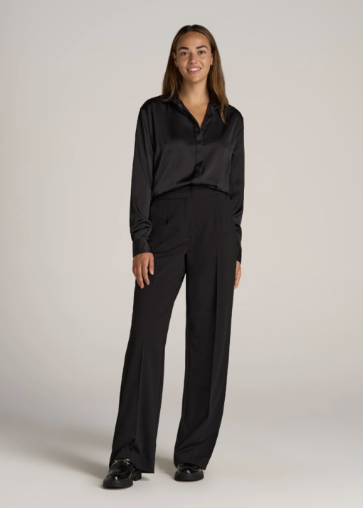 American Tall - RELAXED BUTTON UP TALL WOMEN'S BLOUSE IN BLACK - Image 3