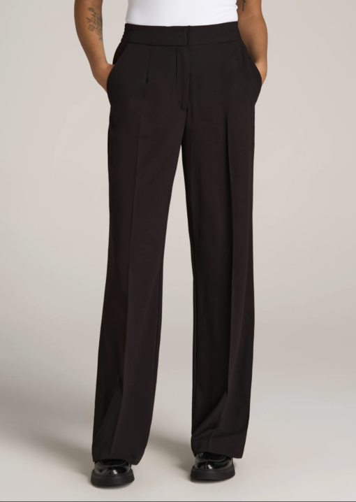 American Tall - FLAT FRONT WIDE LEG DRESS PANTS FOR TALL WOMEN IN BLACK