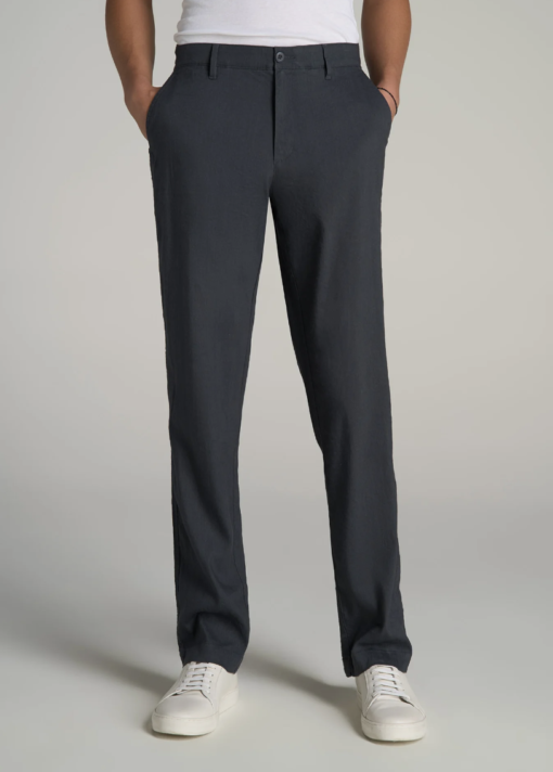 American Tall - GARMENT DYED LINEN CASUAL PANTS FOR TALL MEN IN HERON GREY