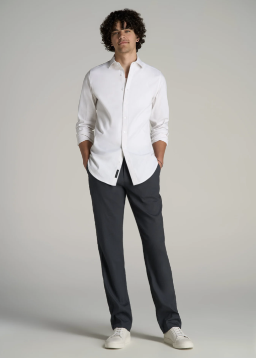 American Tall - GARMENT DYED LINEN CASUAL PANTS FOR TALL MEN IN HERON GREY - Image 3