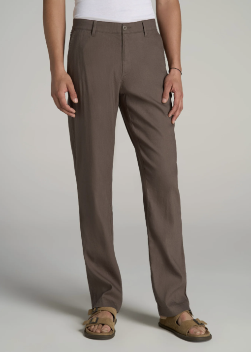 American Tall - GARMENT DYED LINEN CASUAL PANTS FOR TALL MEN IN WASHED BROWN - Image 6