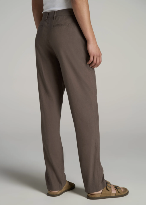 American Tall - GARMENT DYED LINEN CASUAL PANTS FOR TALL MEN IN WASHED BROWN - Image 2