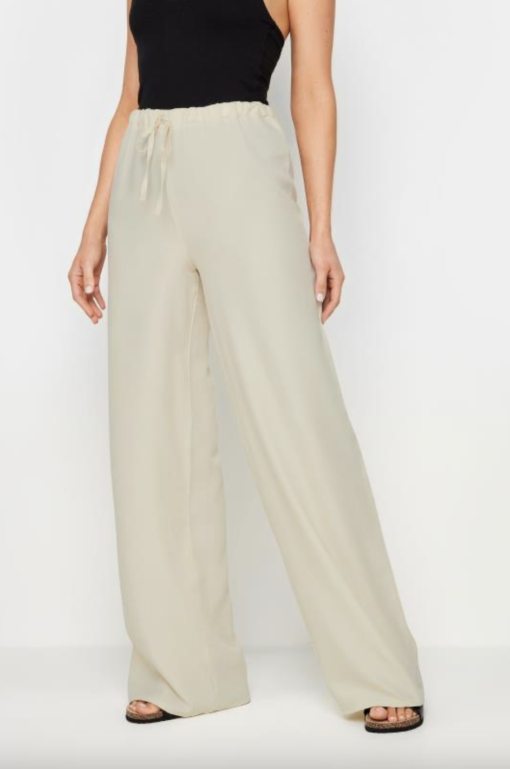 Long Tall Sally - LTS Tall Cream Textured Wide Leg Trousers - Image 4