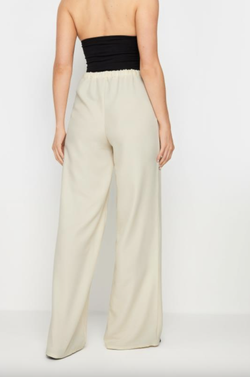 Long Tall Sally - LTS Tall Cream Textured Wide Leg Trousers - Image 3