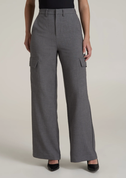 American Tall: Cargo Wide Leg Dress Pant Women's in Graphic Charcoal (Tall Women 5'9 - 6'6)