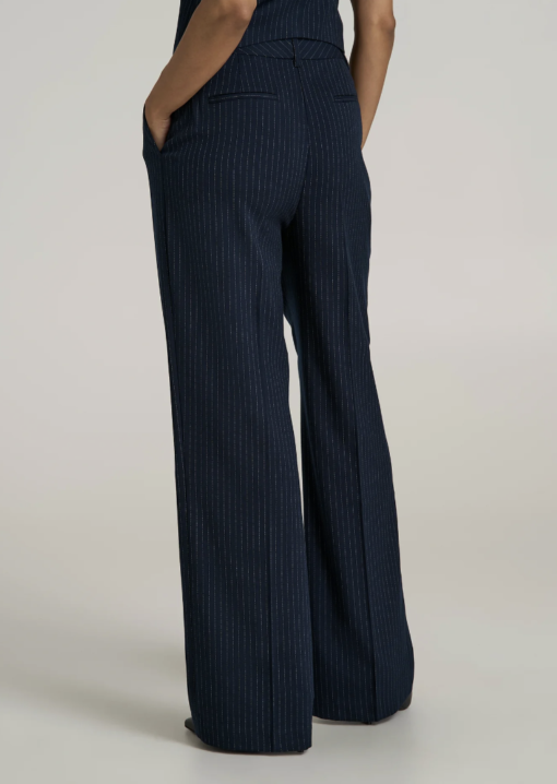 American Tall: High-Rise Wide-Leg Pleated Dress Pants for Tall Women in Navy Pinstripe (Tall Women 5'9 - 6'6) - Image 5