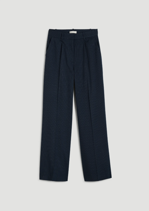 American Tall: High-Rise Wide-Leg Pleated Dress Pants for Tall Women in Navy Pinstripe (Tall Women 5'9 - 6'6) - Image 4