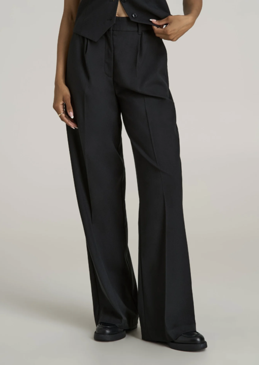 American Tall: High-Rise Wide-Leg Pleated Dress Pants for Tall Women in Black (Tall Women 5'9 - 6'6)