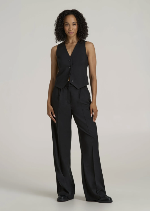 American Tall: High-Rise Wide-Leg Pleated Dress Pants for Tall Women in Black (Tall Women 5'9 - 6'6) - Image 5