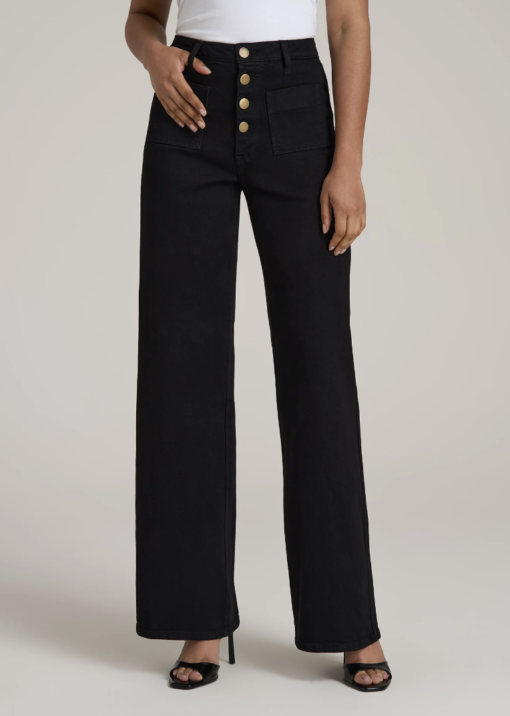 American Tall: Stevie Wide Leg Patch Pocket Jeans for Tall Women in Black (Tall Women 5'9 - 6'6) - Image 3