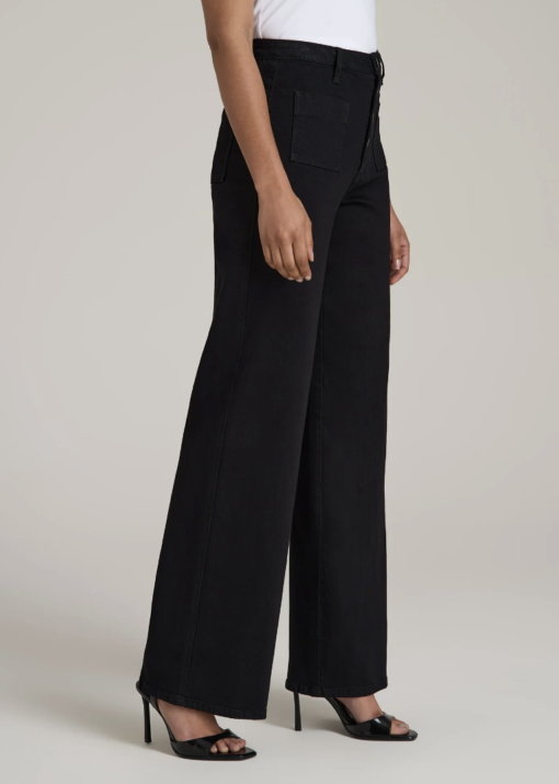 American Tall: Stevie Wide Leg Patch Pocket Jeans for Tall Women in Black (Tall Women 5'9 - 6'6) - Image 7