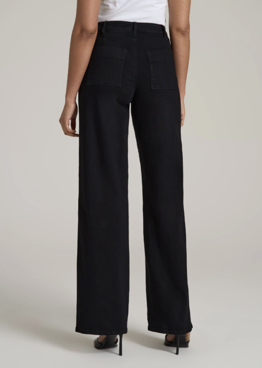 American Tall: Stevie Wide Leg Patch Pocket Jeans for Tall Women in Black (Tall Women 5'9 - 6'6) - Image 5