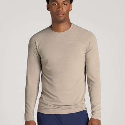 Air Knit Long Sleeve Performance T-Shirt for Tall Men in Simply Taupe