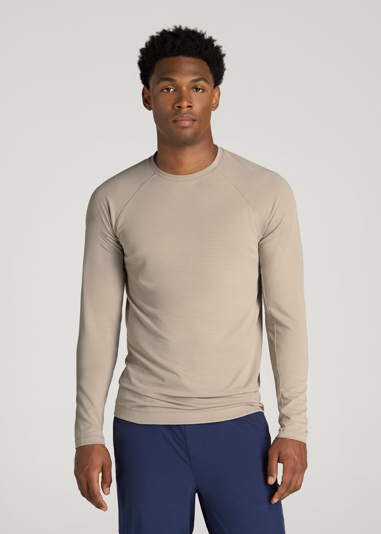 Air Knit Long Sleeve Performance T-Shirt for Tall Men in Simply Taupe