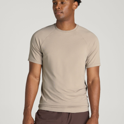 Air Knit Short Sleeve Performance T-shirt for Tall Men in Simply Taupe