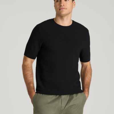 Braided Knit T-Shirt for Tall Men in Black