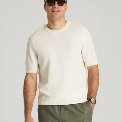 Braided Knit T-Shirt for Tall Men in Ecru