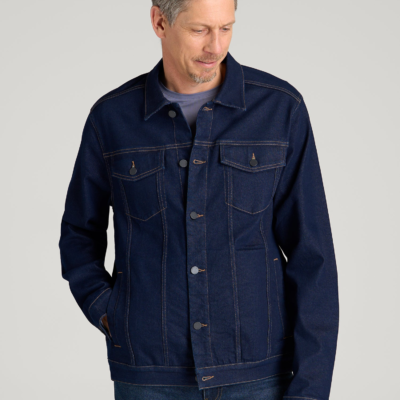 Classic Denim Jacket for Tall Men in Deep Indigo Wash