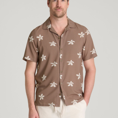 Coastal Perforated Button shirt for Tall Men in Warm Brown Floral