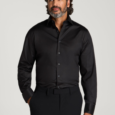 Easy Care Stretch Cotton Dress Shirt for Tall Men in Black