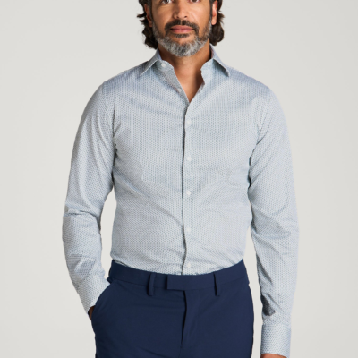 Easy Care Stretch Cotton Dress Shirt for Tall Men in Boreal Green Geo