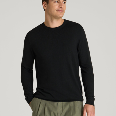 Linen Blend Lightweight Sweater for Tall Men in Black