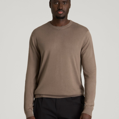 Linen Blend Lightweight Sweater for Tall Men in Warm Brown