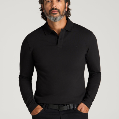 Long Sleeve Classic Polo for Tall Men in Black