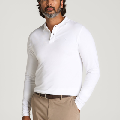 Long Sleeve Classic Polo for Tall Men in Bright White