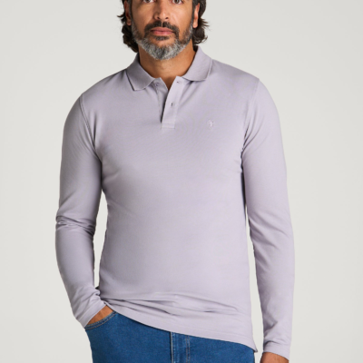 Long Sleeve Classic Polo for Tall Men in Dusty Lilac