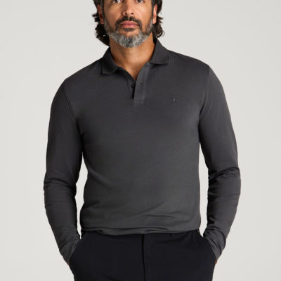 Long Sleeve Classic Polo for Tall Men in Iron Grey