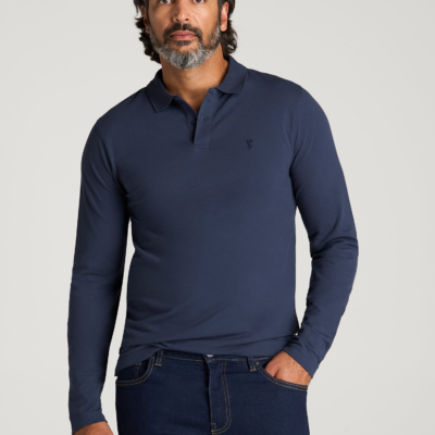 Long Sleeve Classic Polo for Tall Men in Marine Navy
