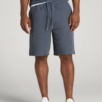 Micro Waffle Short for Tall Men in Grey Blue