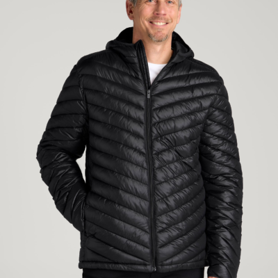 Packable Puffer Jacket for Tall Men in Black