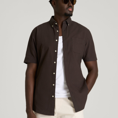 Short Sleeve Oxford Button Shirt for Tall Men in Espresso