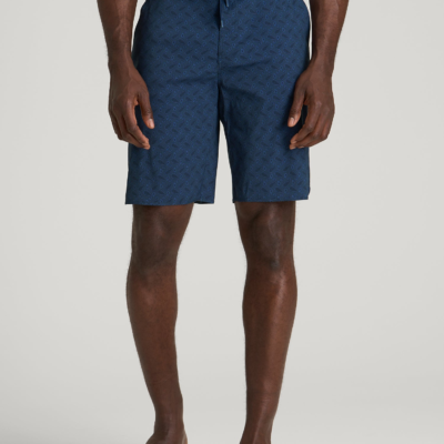 Stretch Board Shorts for Tall Men in Navy Blue Paisley