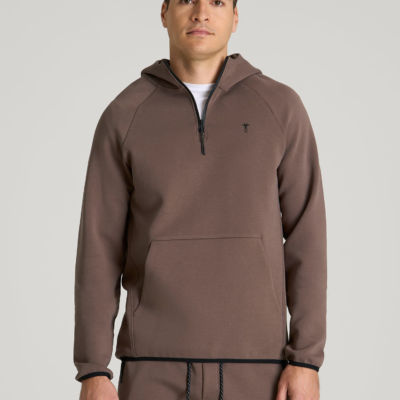 Tech Motion Fleece Hooded Popover for Tall Men in Coffee Quartz