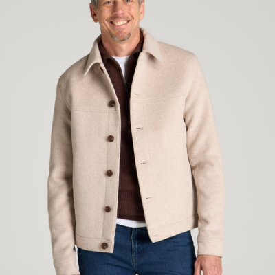 Wool Harrington Jacket for Tall Men in Simply Taupe Mix