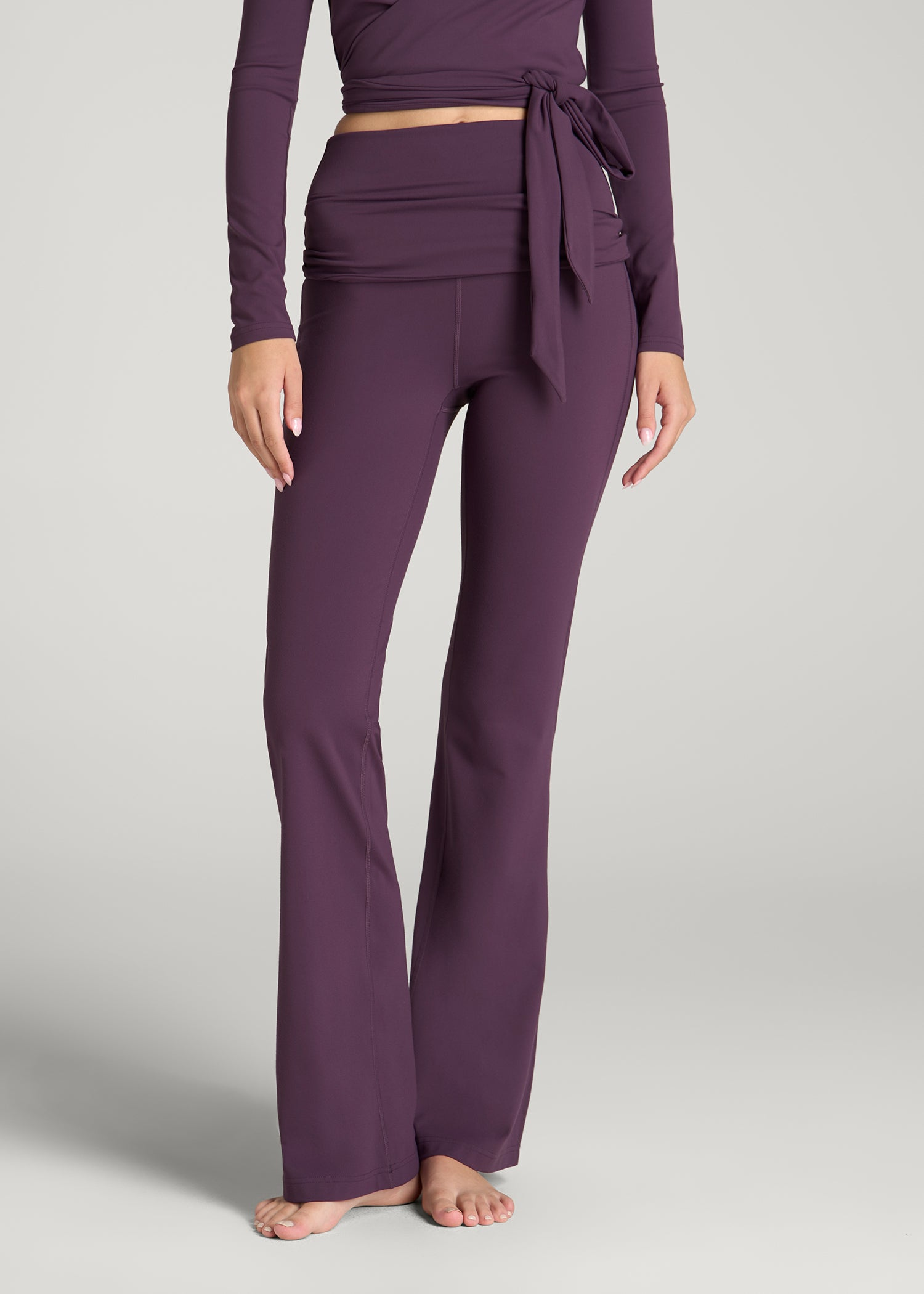 Balance Foldover Flare Legging for Tall Women in Aubergine