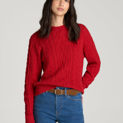 Cotton Crewneck Sweater for Tall Women in Salsa