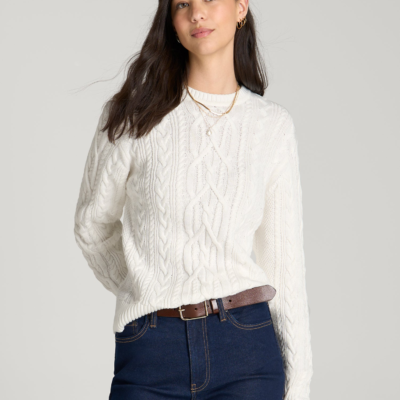 Cotton Crewneck Sweater for Tall Women in White Alyssum